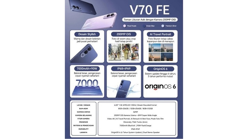 Các ưu điểm nổi bật của vivo V70 FE