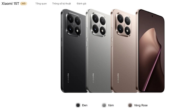  Xiaomi 15T 5G có 3 màu sắc chính thức