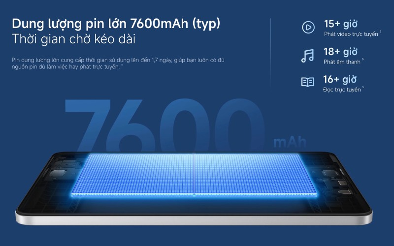 Pin 7600 mAh bền bỉ