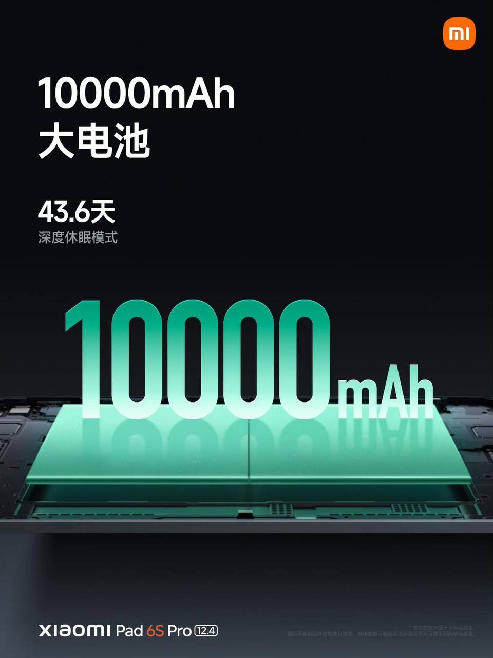 Xiaomi Pad 6s Pro trang bị viên pin 10000 mAh