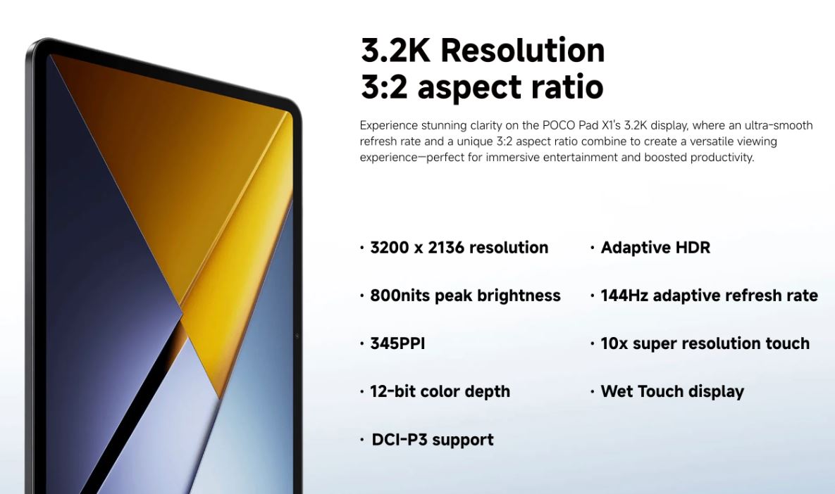 Thông số màn hình của Poco Pad X1