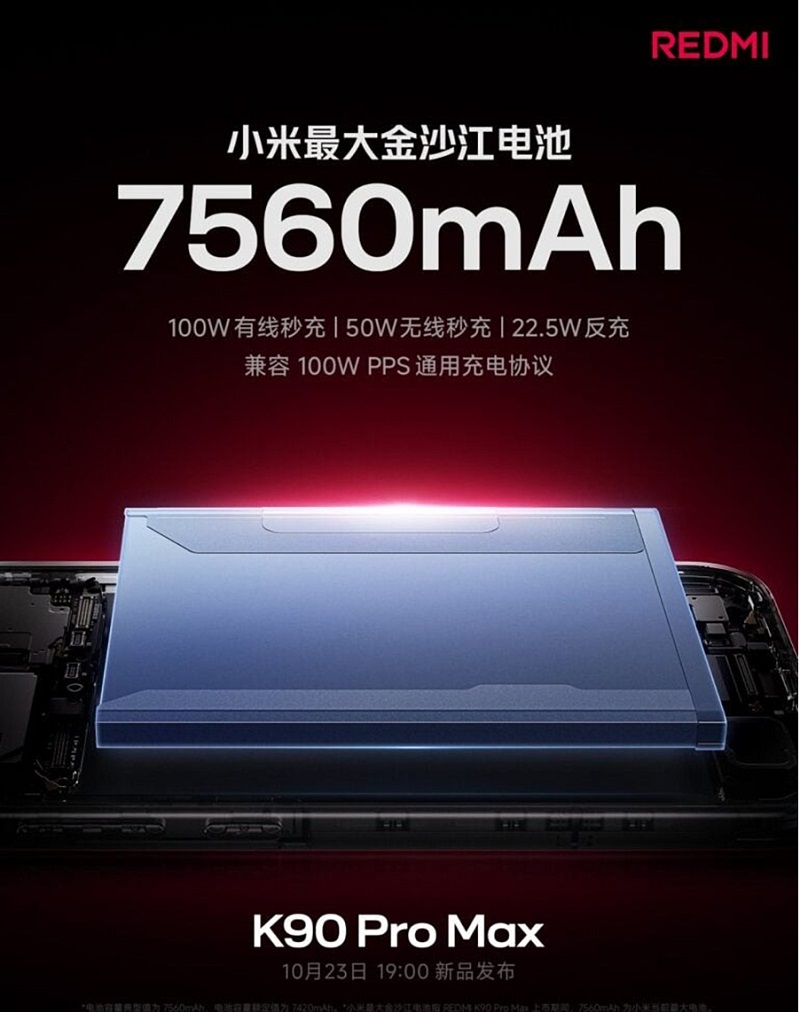 Redmi K90 Pro Max có pin 7,560mAh cực khủng