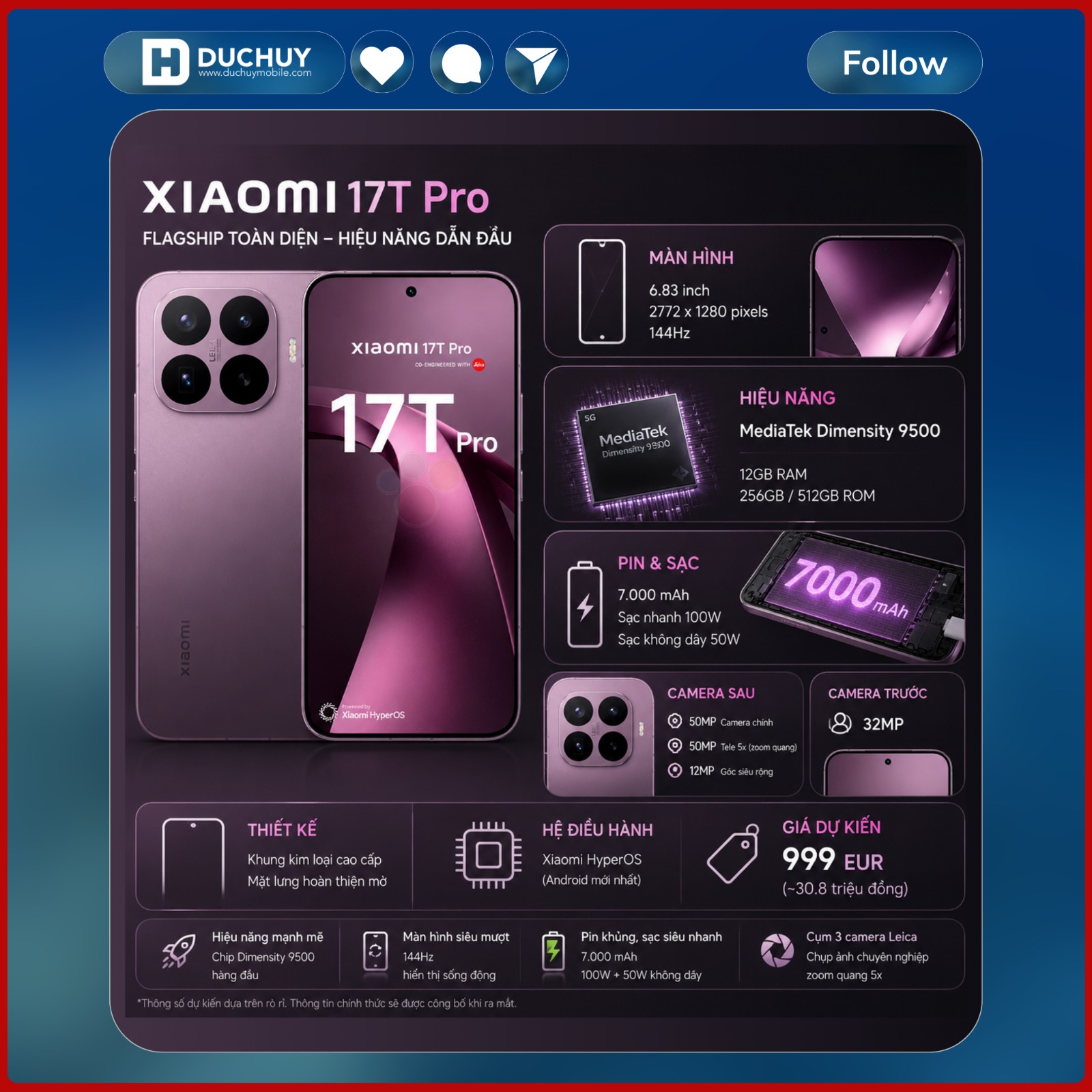 Các tính năng chính của Xiaomi 17T Pro