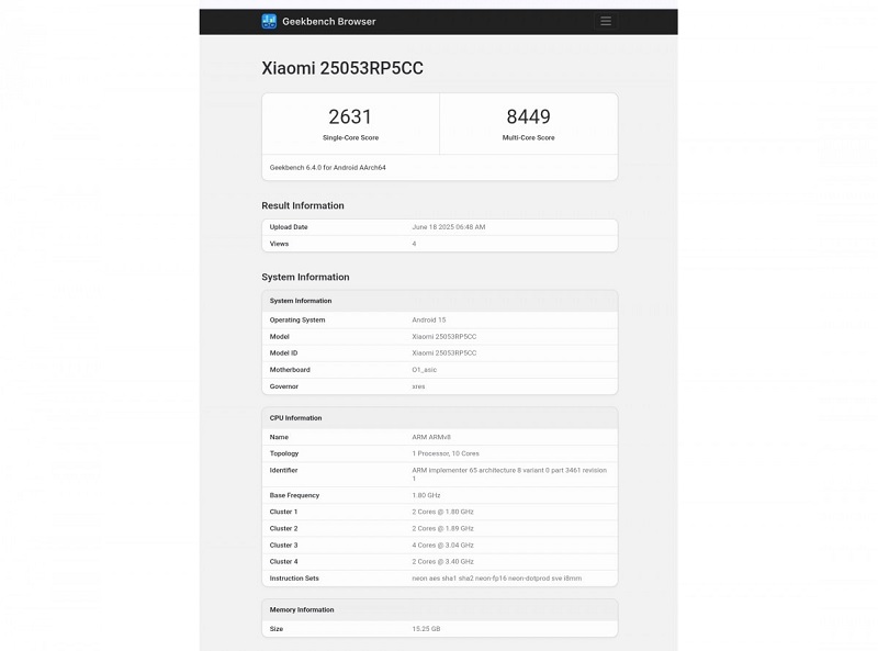 Điểm Geekbench của Xiaomi Pad 7S Pro