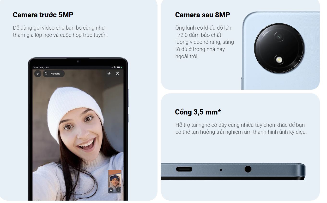Xiaomi Redmi Pad SE 8.7 WiFi có camera đủ dùng 