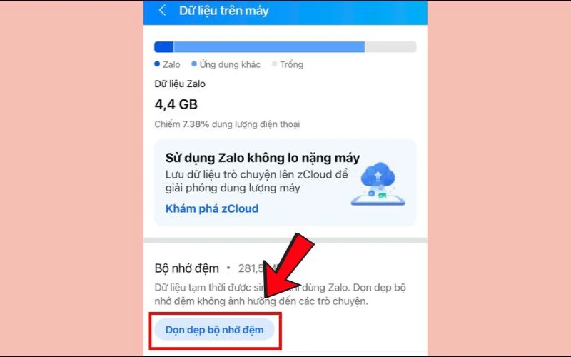 Xoá bộ nhớ đệm của từng ứng dụng 