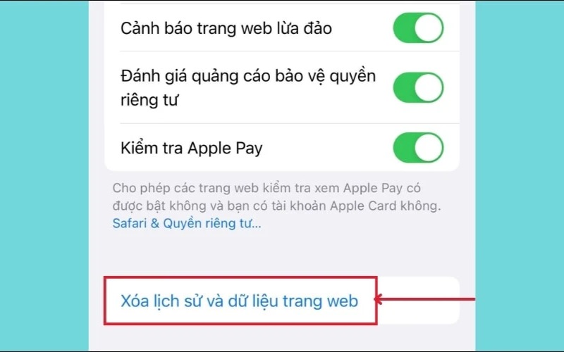 Xoá lịch sử và dữ liệu duyệt web Safari bước 2