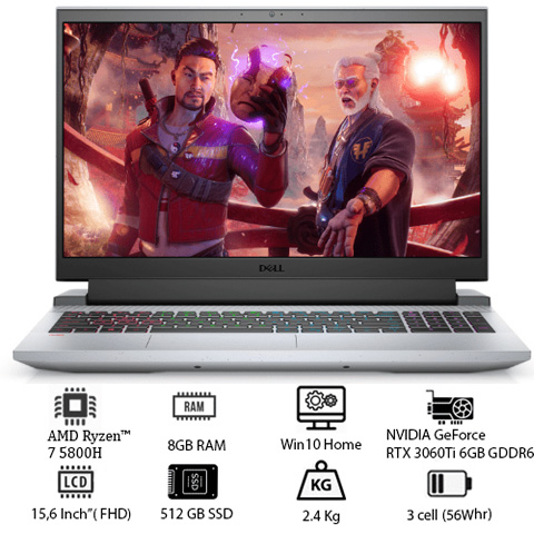 Laptop Dell Inspiron G15 Ryzen Edition 5515 (70258049) (R7-5800H/8GB RAM/ 512GB SSD/RTX 3060 6GB/15.6 inch FHD Touch/Win 10/Bạc)