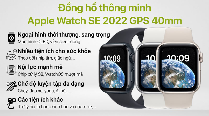 Apple Watch SE (2022) 40mm (GPS) Nhôm Sport Band Chính Hãng VN/A