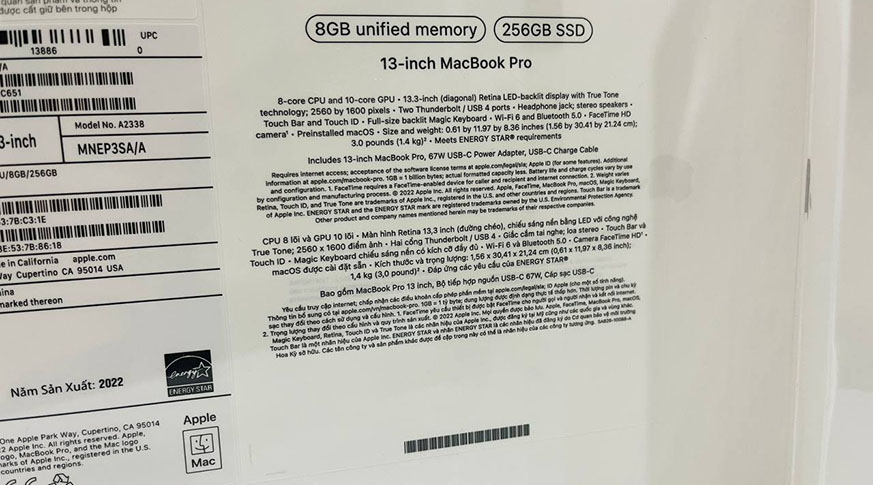 Apple MacBook Pro M2 2022 10GPU (8GB - 256GB) | Chính Hãng Apple Việt Nam