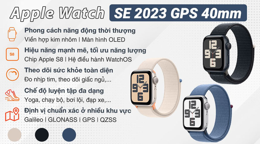 Apple Watch SE 2 (2023) GPS 40mm viền nhôm dây vải Chính Hãng